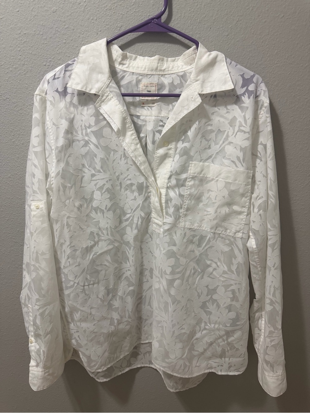 GAP White Sheer Floral Button Blouse